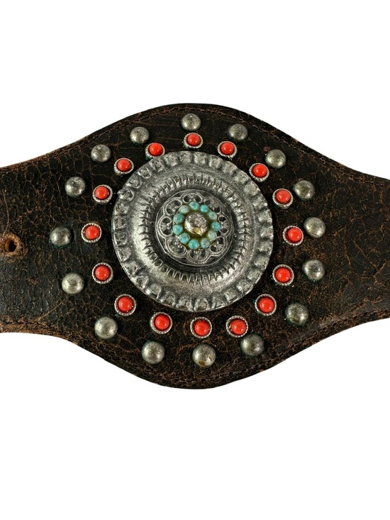 Rare Vintage STREETS AHEAD Brown Wide Leather Western Belt Conchos M 34 USA main image 13